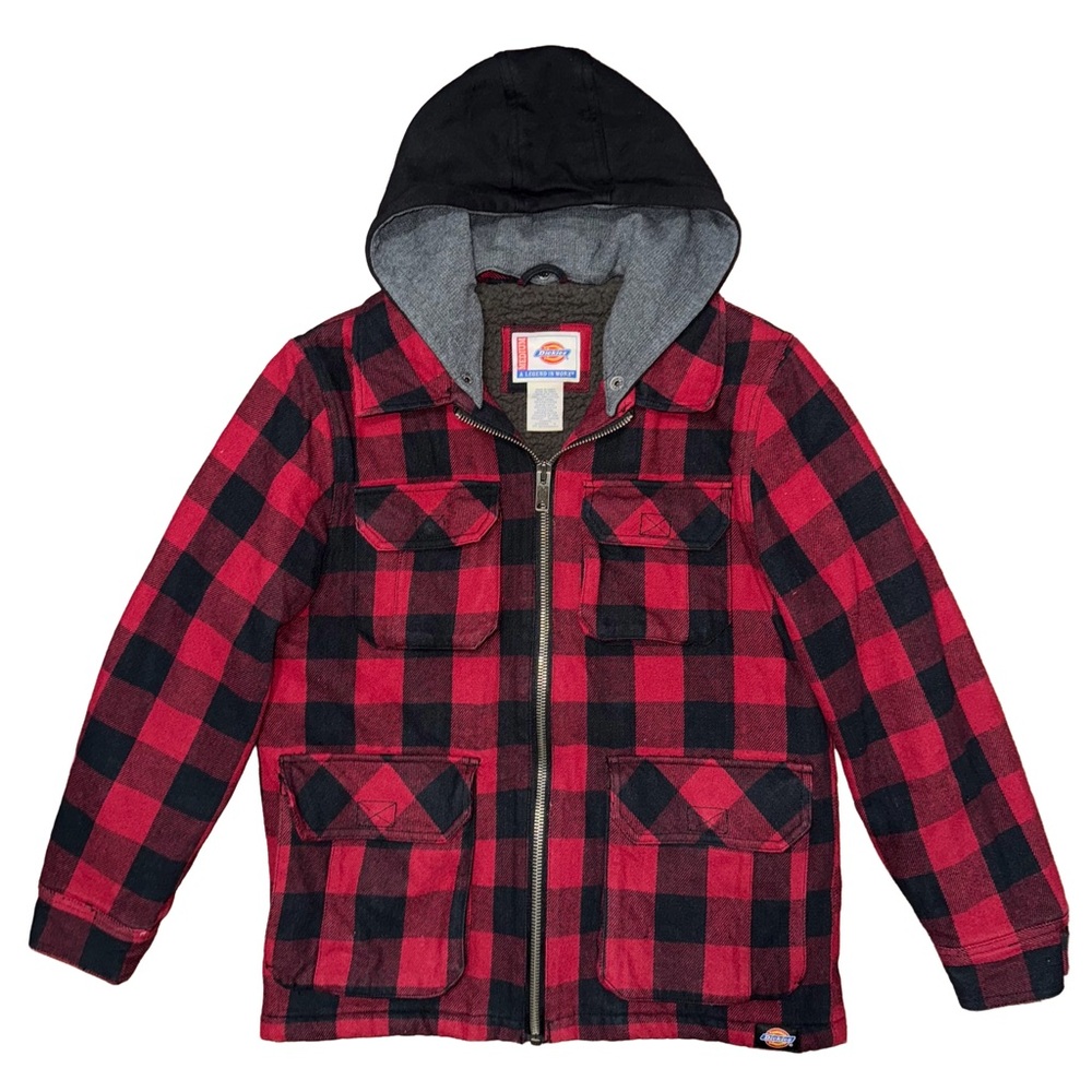Vintage Dickie’s Red Plaid Hooded Flannel‎ Jacket Lumberjack Cabincore Utility